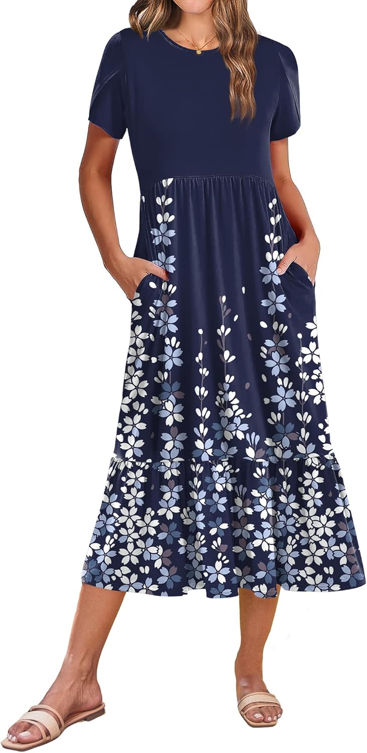 Zeagoo Women Summer Midi A Line Dress with Pockets for Travel