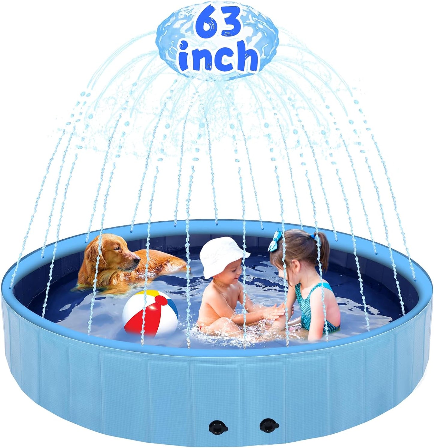63in Large Dog Pool with Sprinkler for Fun Summer Splashing