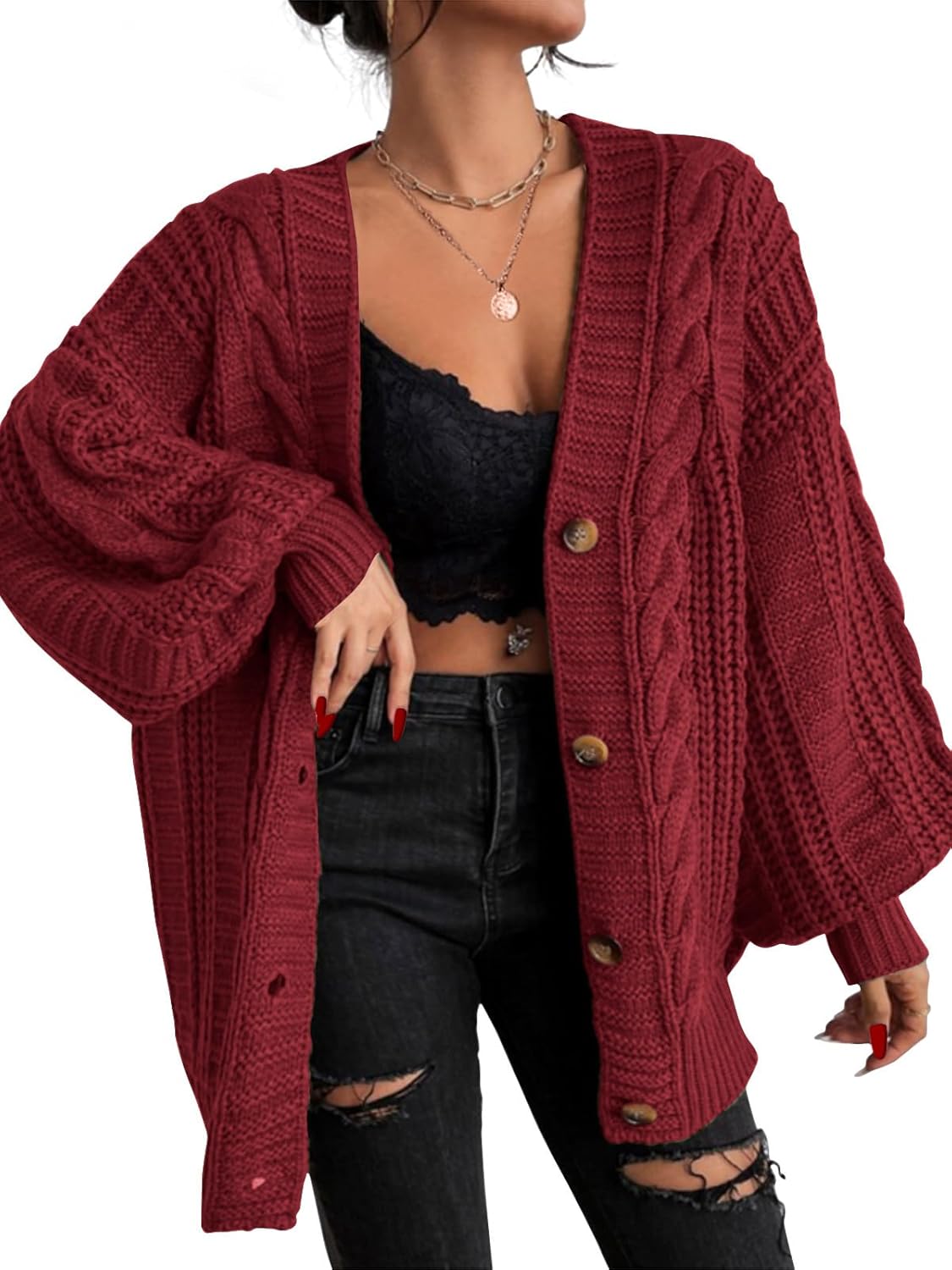 EXLURA Womens Oversized Cardigan Sweaters for Fall Winter Style