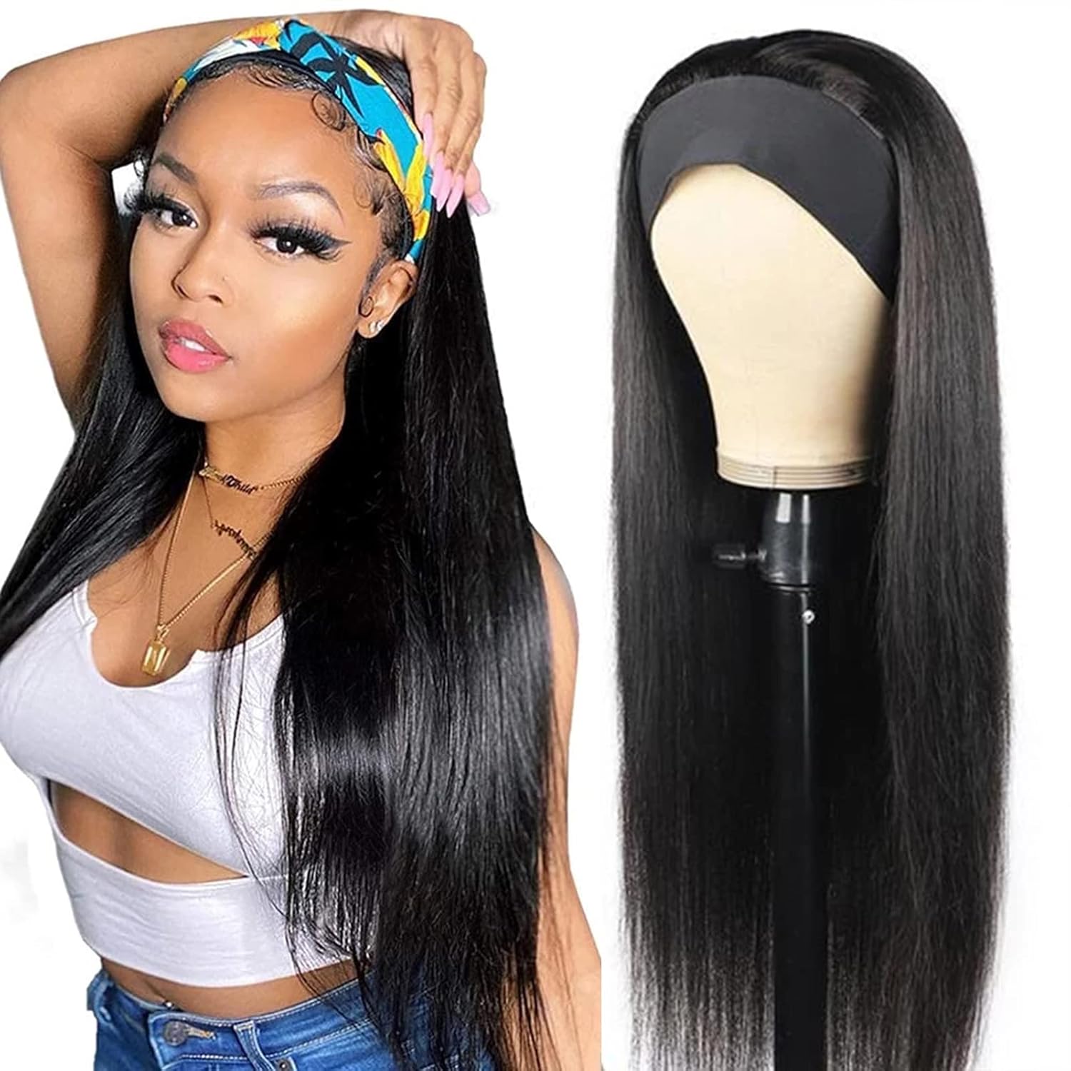 ISEE 10A Headband Wig Straight Human Hair for Black Women
