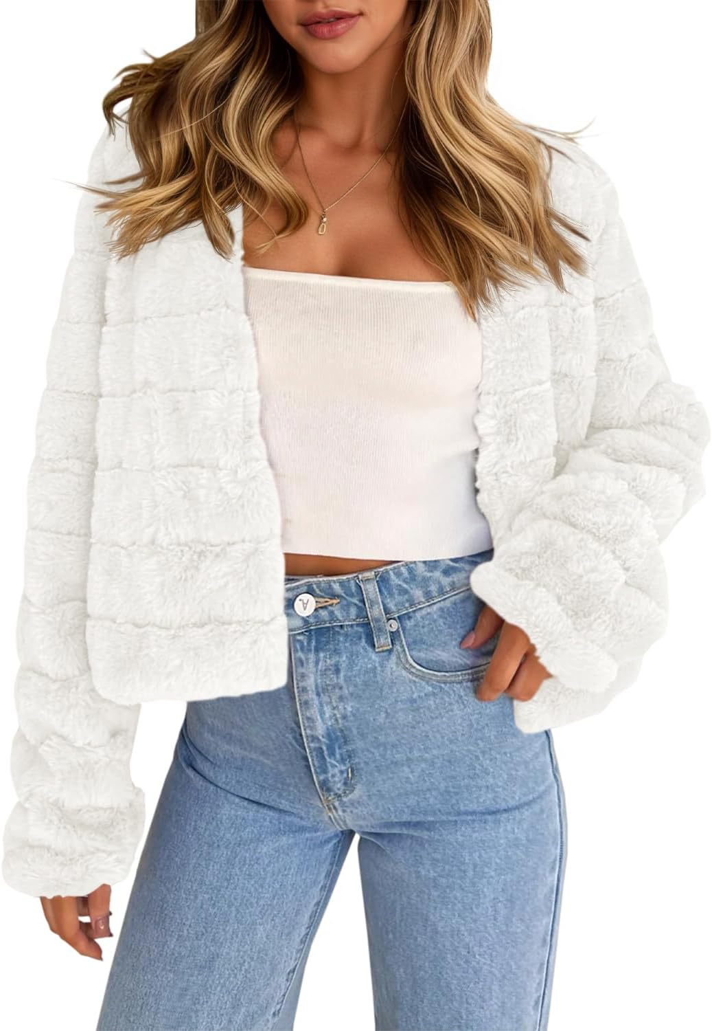 Fisoew Womens Cropped Faux Fur Jackets for Stylish Comfort