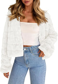 Fisoew Womens Cropped Faux Fur Jacket - Soft Warm Short Coat