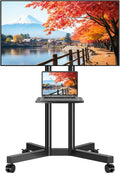 Rolling TV Stand with Laptop Shelf - Stable Mobile TV Cart