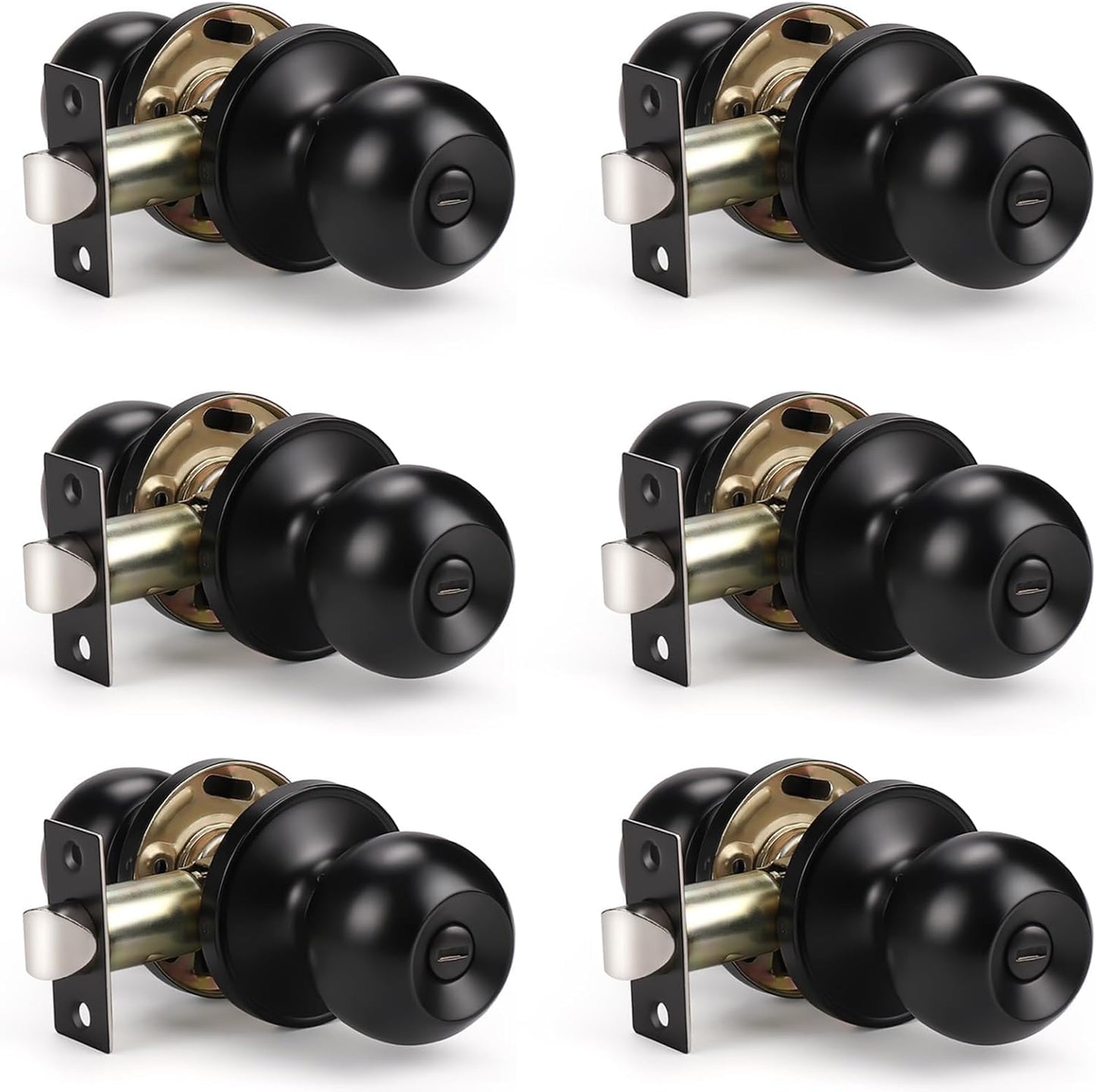 KNOBWELL Matte Black Interior Door Knob Set for Privacy Needs