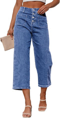 Sidefeel Women's Wide Leg Capri Jeans High Waisted Stretchy Fit