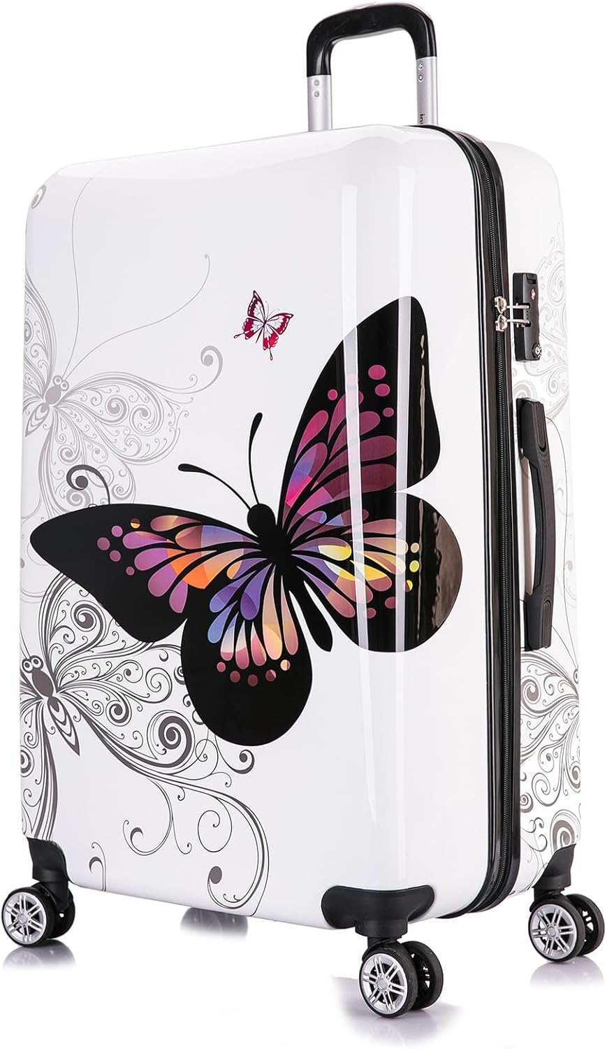 InUSA Butterfly Print Luggage: Durable 28-Inch Travel Suitcase