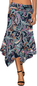 DJT Women's Flowy Handkerchief Hemline Midi Skirt (Style DNFL)