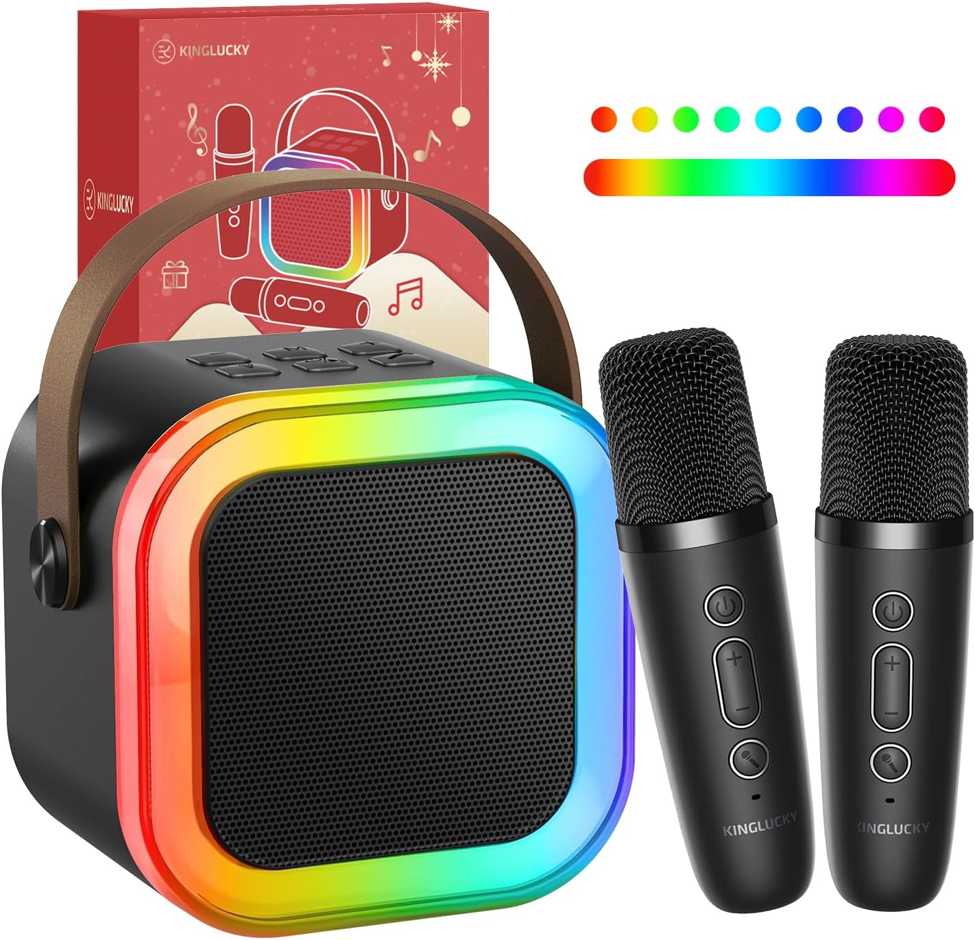 Portable Karaoke Speaker | 2 Wireless Mics | 1-Year Song App | Kinglucky