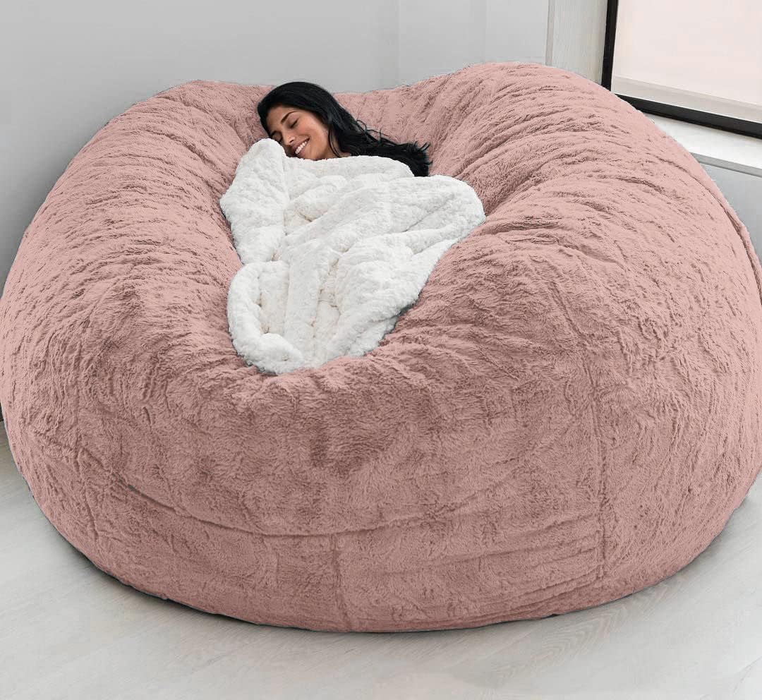 7FT Soft Fluffy Fur Bean Bag Cover - Pink
