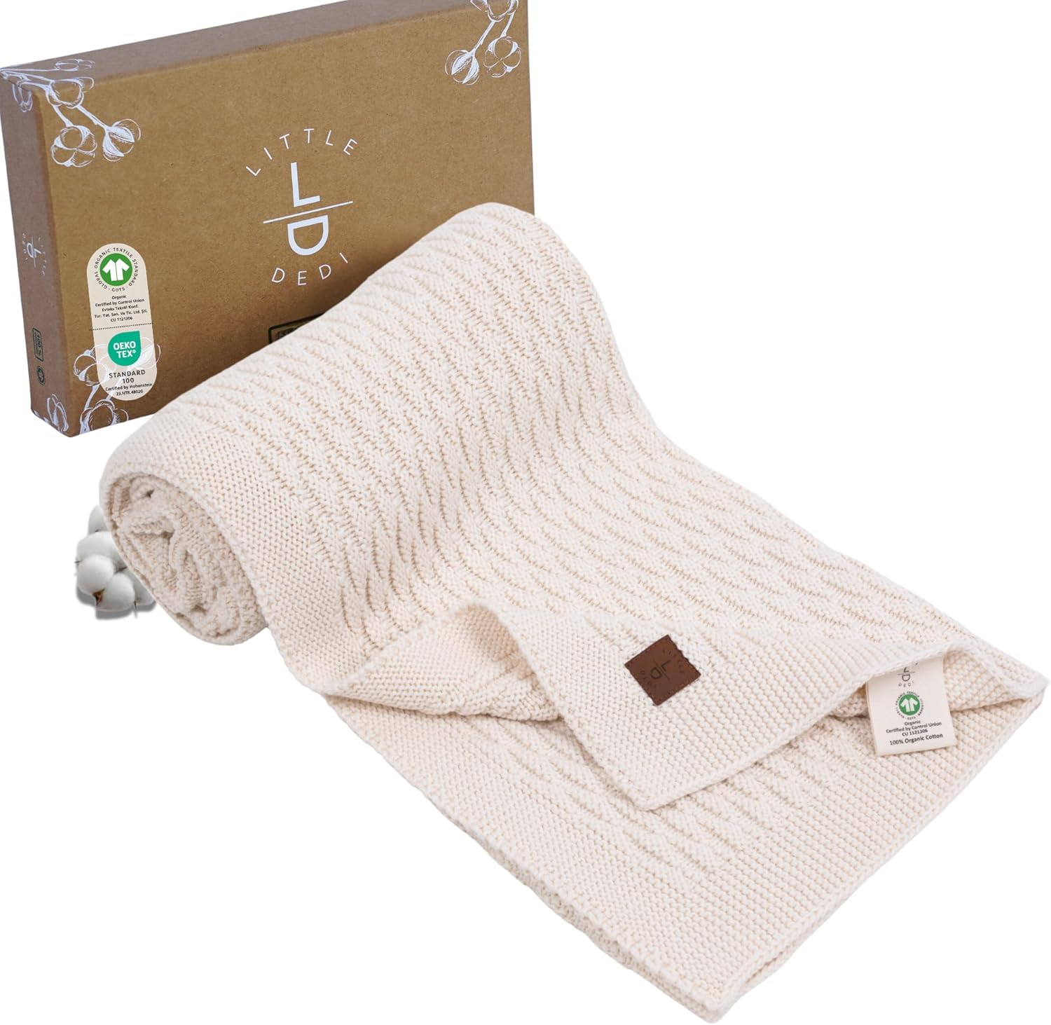 100% Organic Cotton Baby Knitted Blanket for Newborns and Toddlers