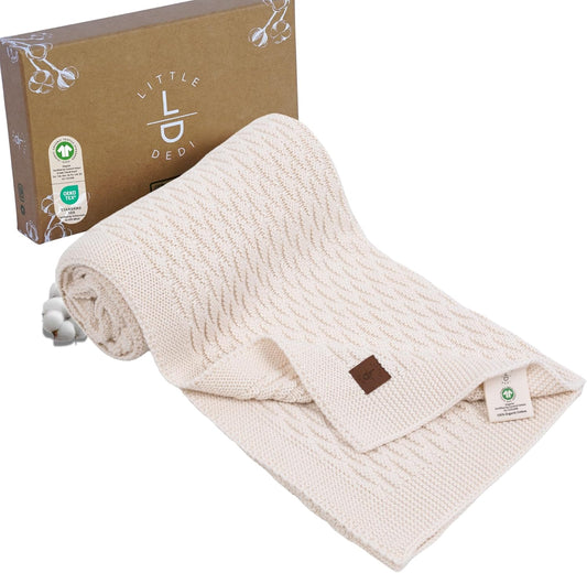 100% Organic Cotton Baby Knitted Blanket for Newborns and Toddlers