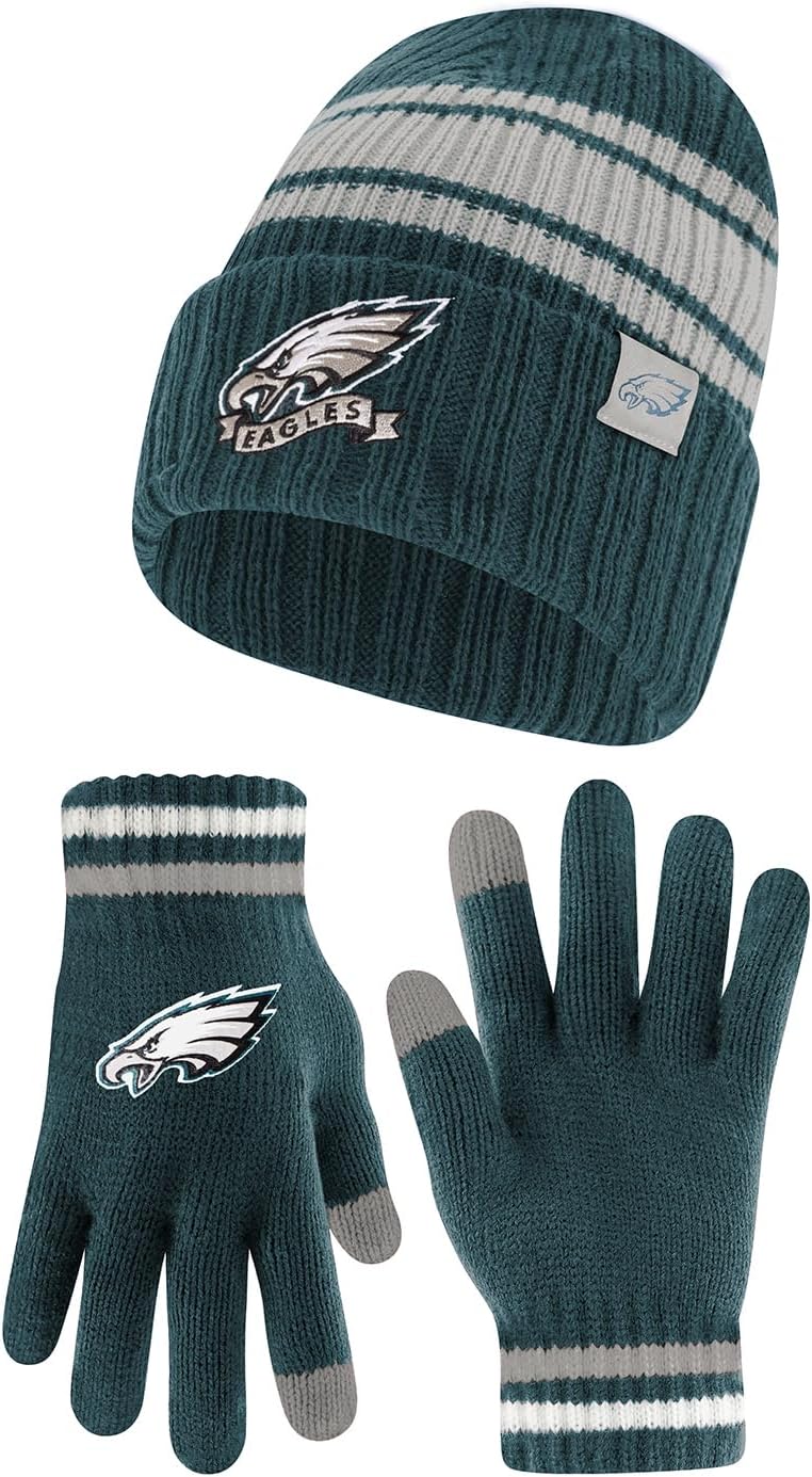 Ultra Game NFL Official Super Soft Team Stripe Beanie and Gloves