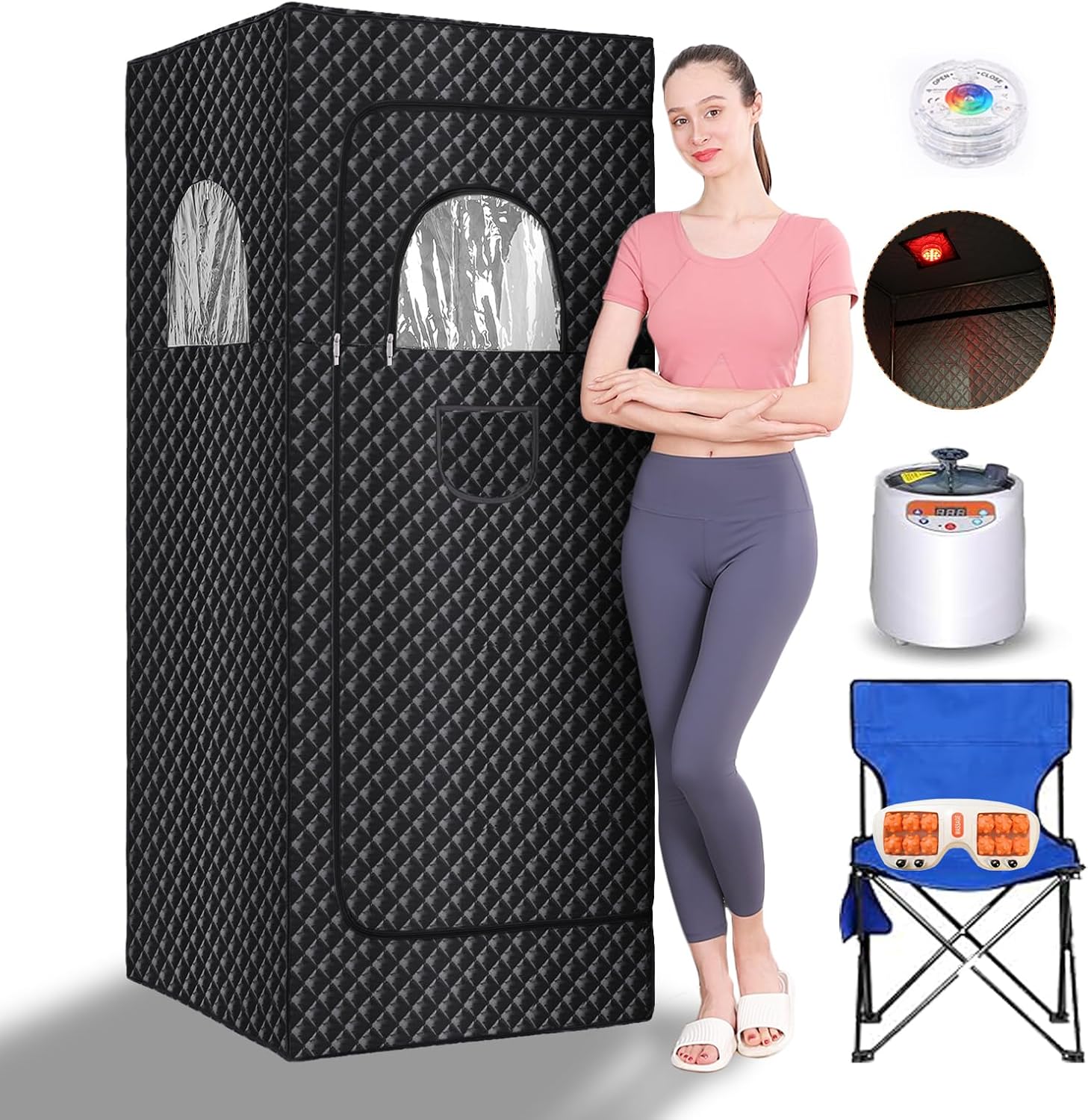 Portable Home Sauna: 1100W Steam, Remote Control, RGB Light