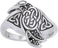 Celtic Raven Sterling Silver Black Crystal Ring - Statement Gothic