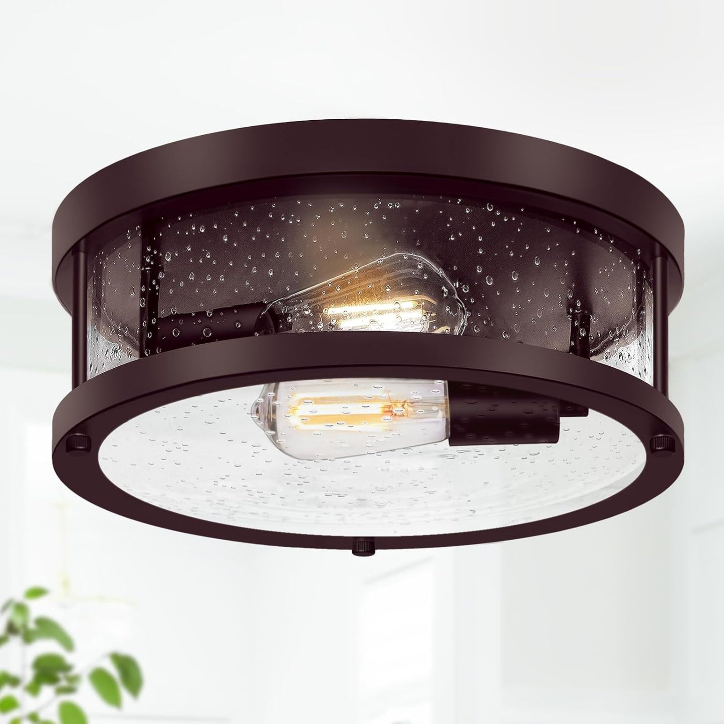 Flush Mount Ceiling Light Fixture with Seeded Glass Shade