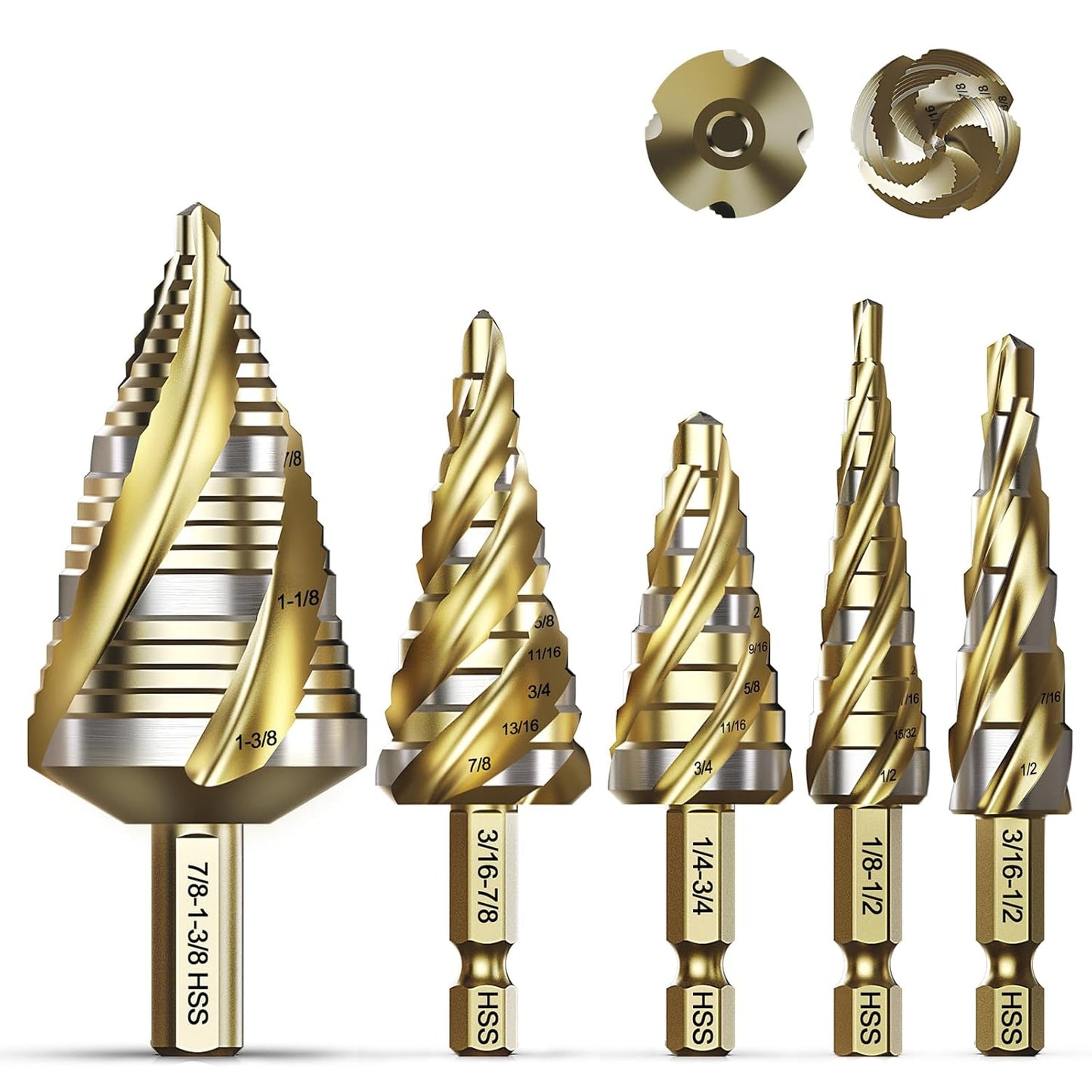 Four Spiral Flute Step Drill Bit Set for Metal and Wood Tasks