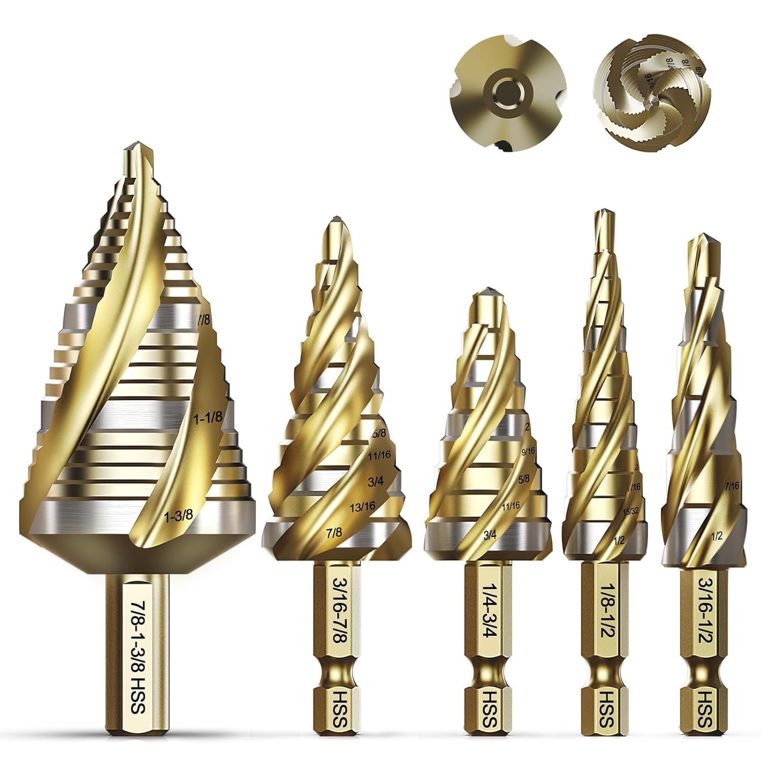 Four Spiral Flute Step Drill Bit Set for Metal and Wood Tasks