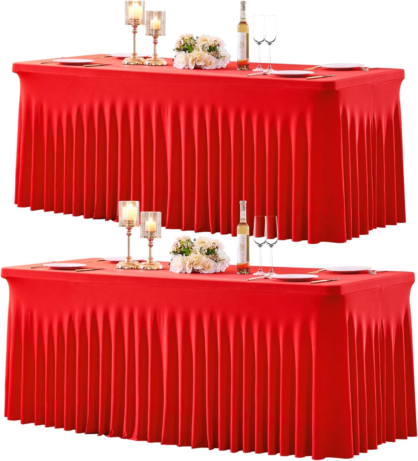 Red Fitted Table Cloth for 8ft Rectangle Tables by gogoparti