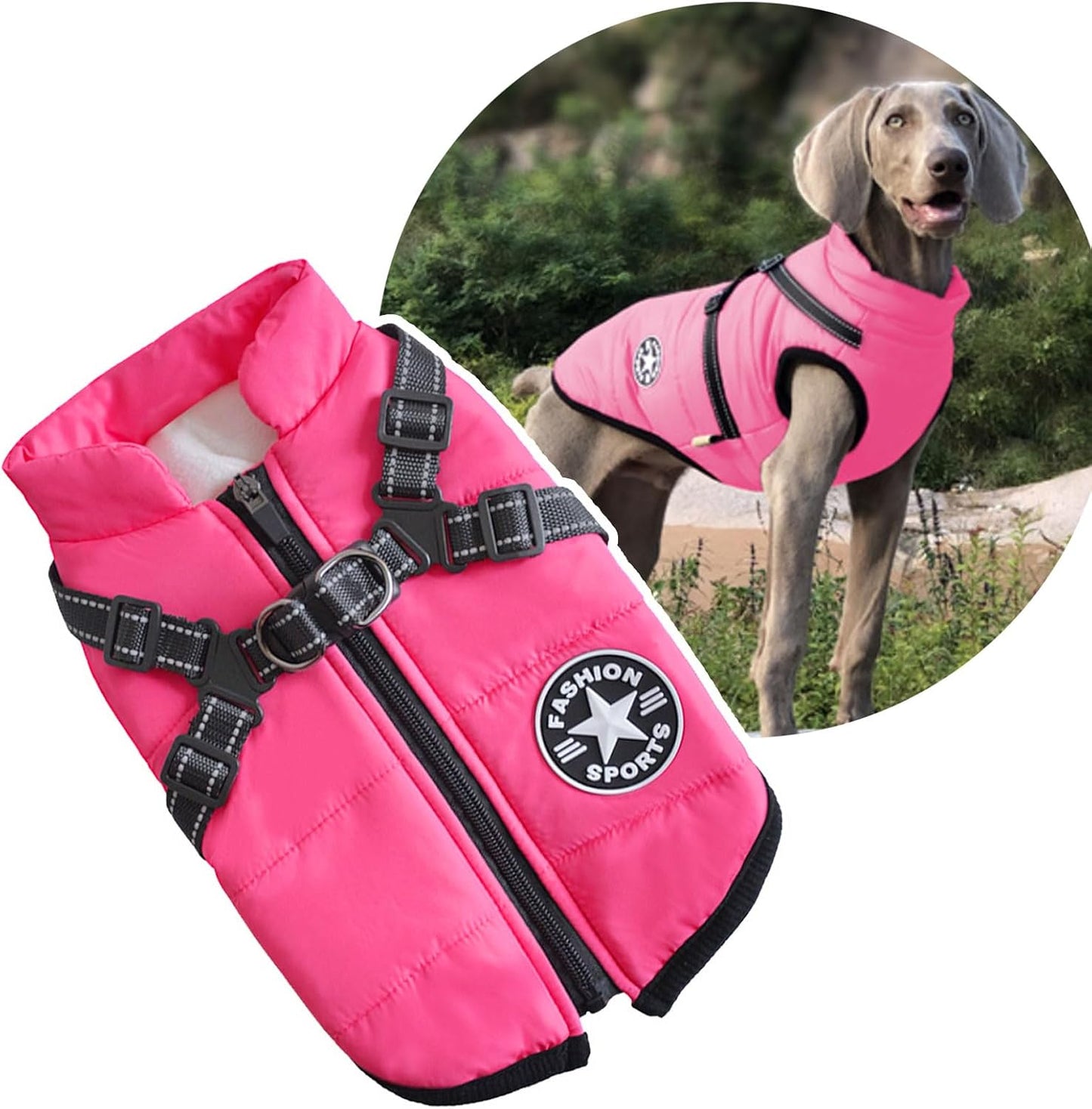 2 in 1 Large Dog Jacket with Harness for Winter Warmth