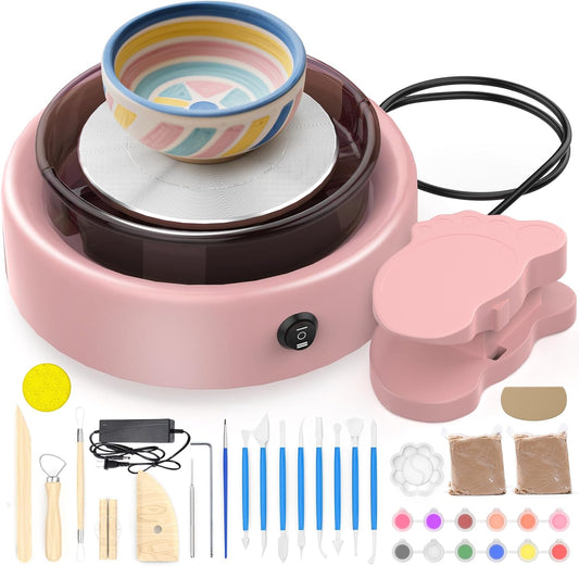 Mini Pottery Wheel for Beginners with Foot Pedal and Clay Kit
