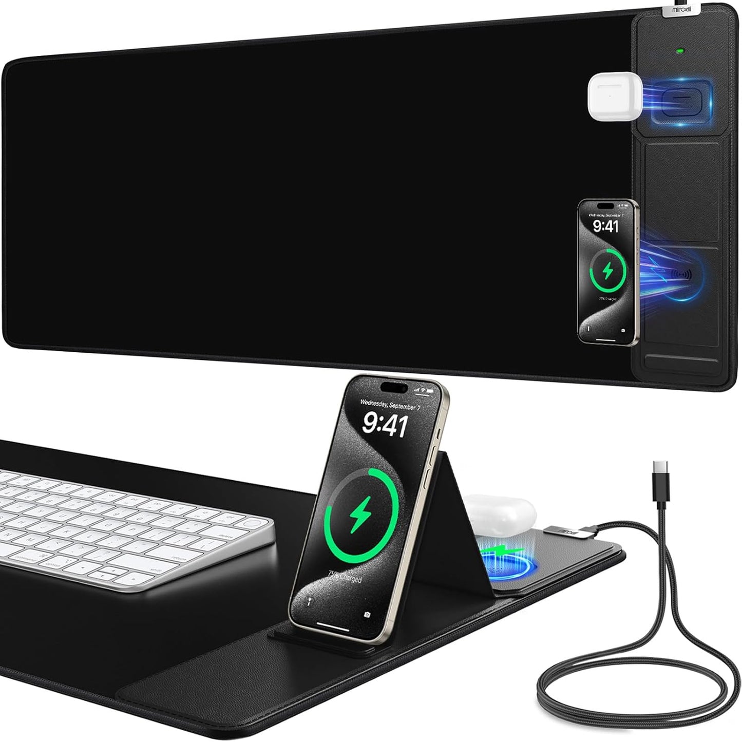 Large Gaming Mouse Pad with Wireless Charging and Phone Holder