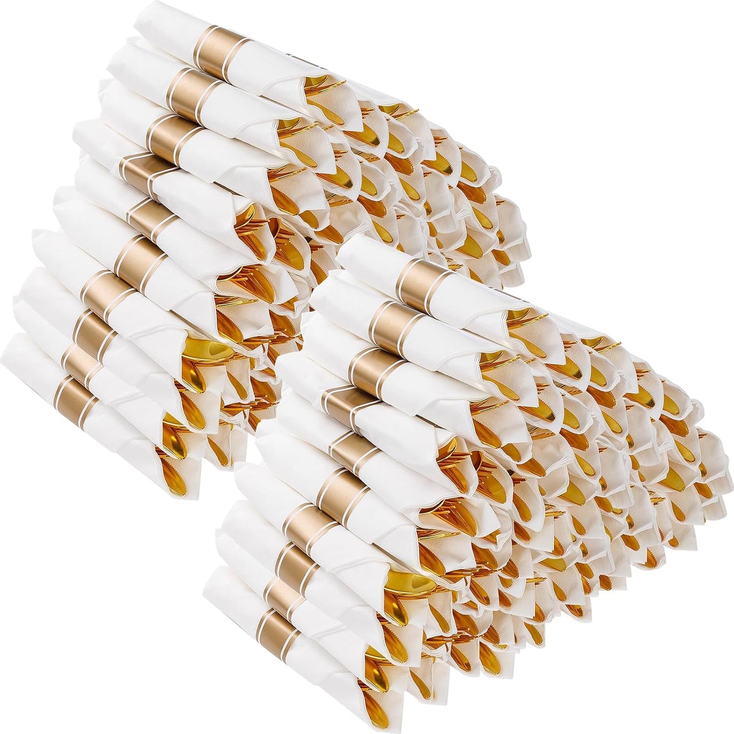 Pre Rolled Gold Plastic Silverware Set for Elegant Events