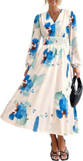 PRETTYGARDEN Women's Floral Midi Dress - Flowy V Neck Midi Dress COMFY