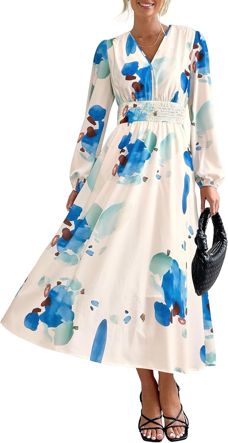 PRETTYGARDEN Women's Floral Midi Dress for Casual Fall Events