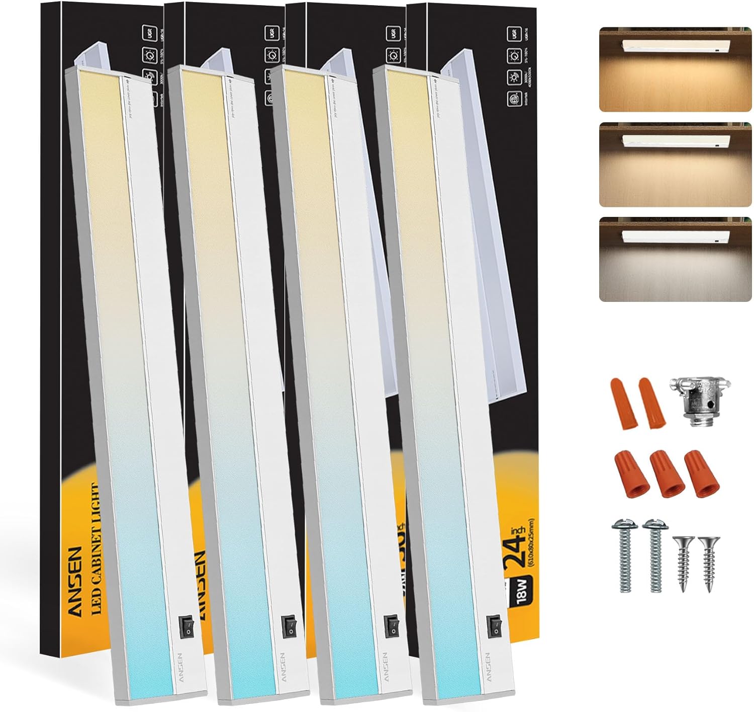 Ansen 4Packs Under Cabinet Lighting Dimmable 24in 18W LED