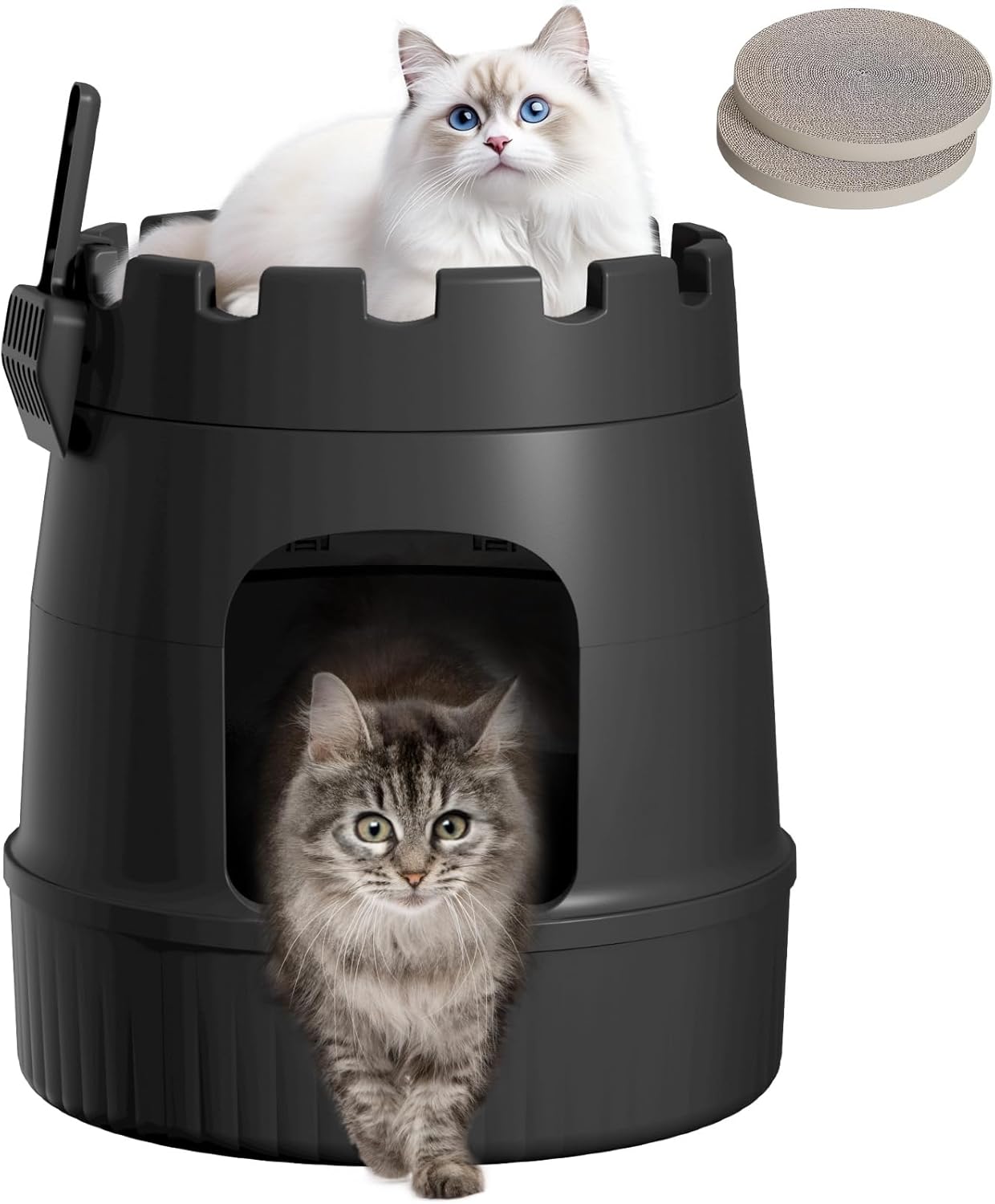 Lifewit Castle Cat Litter Box with Scratching Board & Scoop