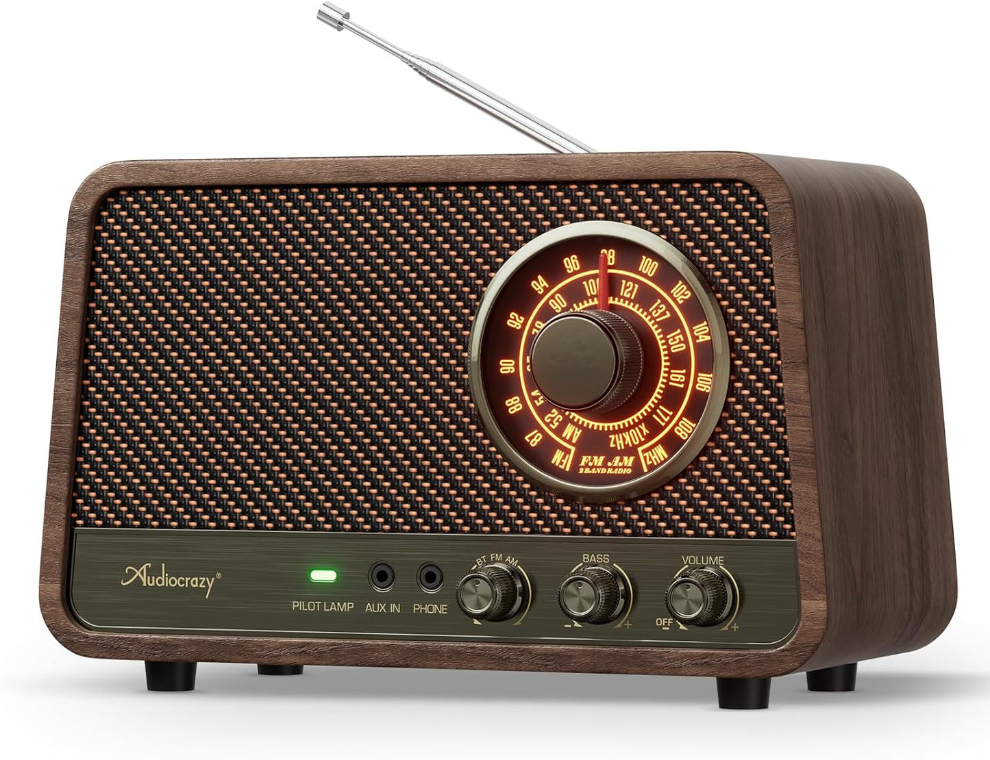 Vintage Wooden Bluetooth Radio with AM FM and Aux Input