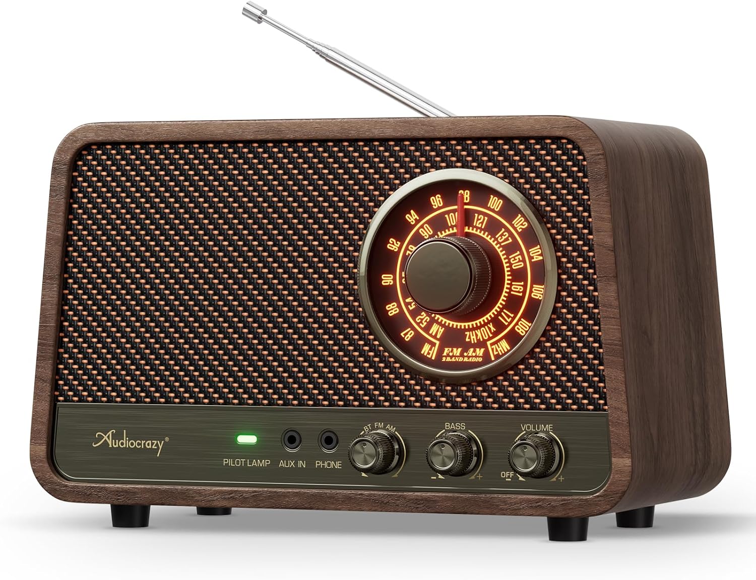Vintage Wooden Bluetooth Radio with AM FM and Aux Input