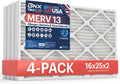 16x25x2 MERV 13 Air Filter 4-Pack - Electrostatic Pleated HVAC Filter