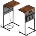 C Shaped End Table with Charging Station - Compact Sofa Tray