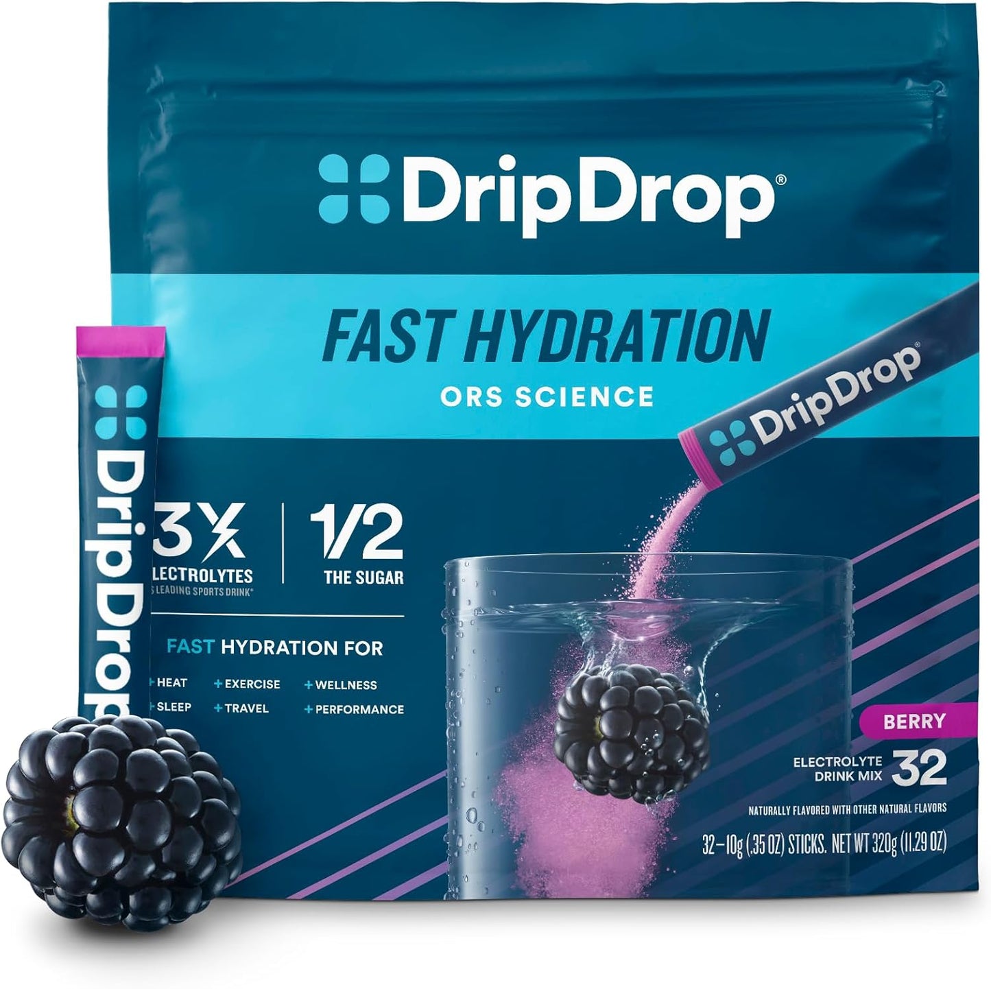 DripDrop Hydration Packets - Berry Flavor for Fast Hydration