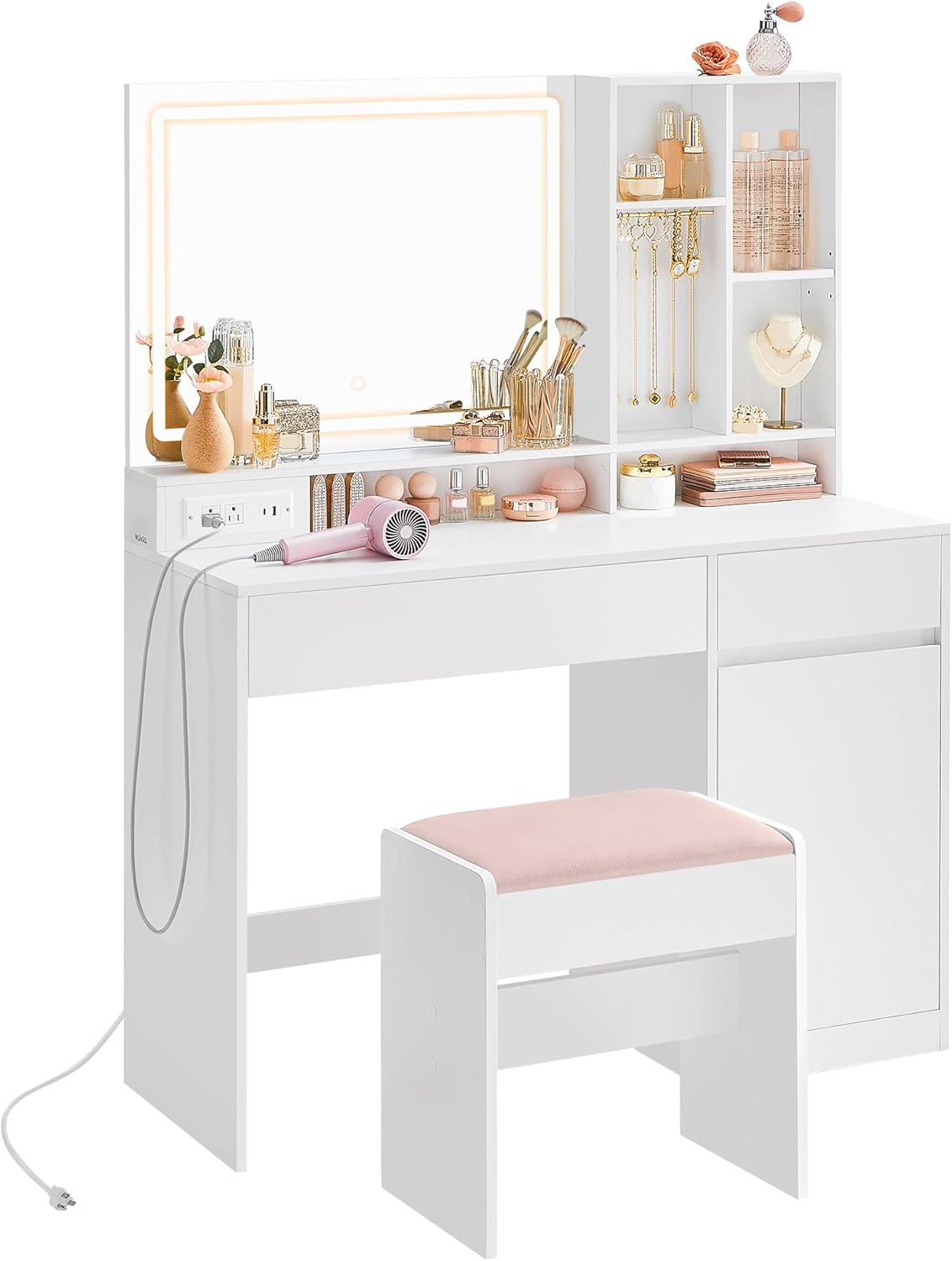 VASAGLE 43.3-Inch Makeup Vanity with Lights & Storage