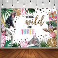 10x7ft Young Wild and Three Birthday Backdrop Safari Jungle Party