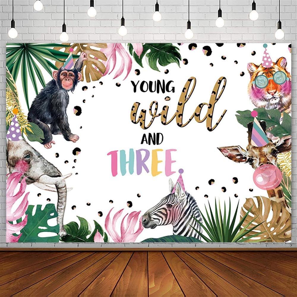 10x7ft Young Wild and Three Birthday Backdrop for Parties