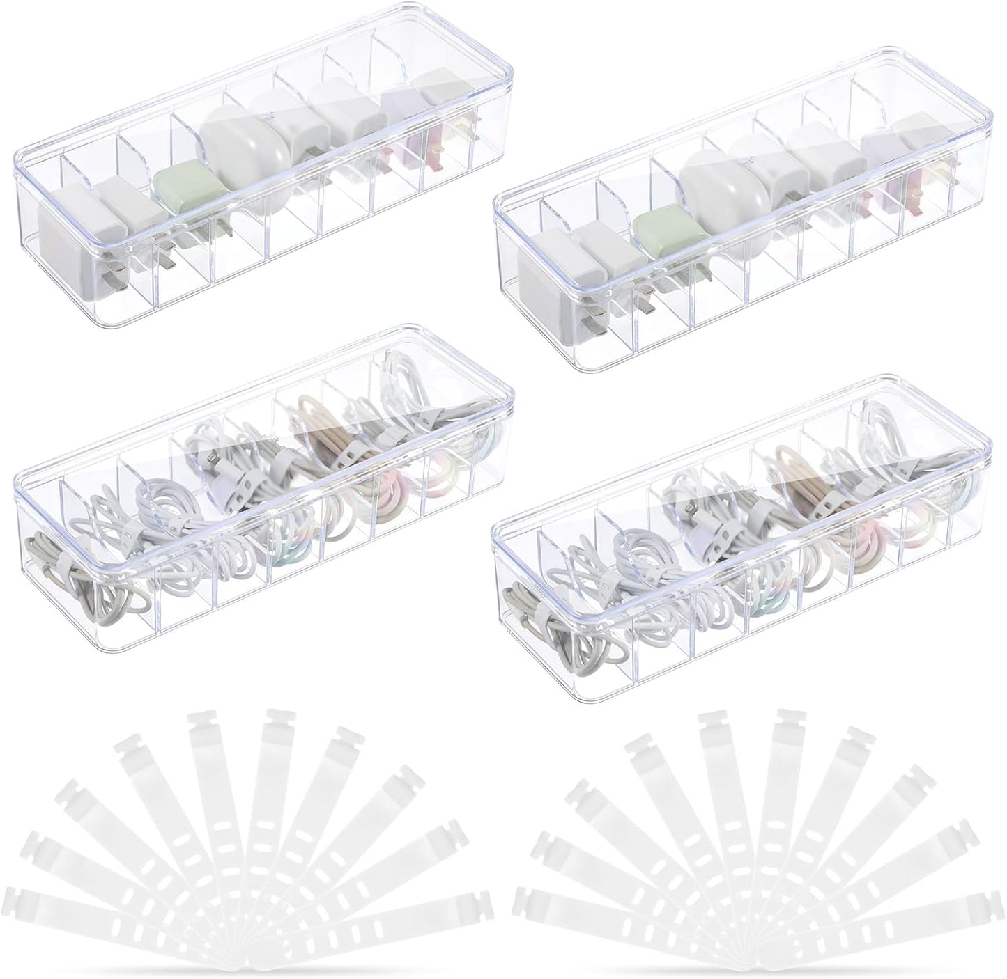 Clear Cord Storage Box + 20 Ties - Organize with Ease!
