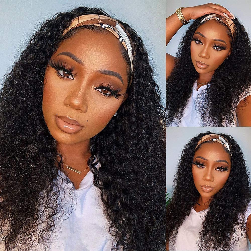 WENYAN Headband Wig Human Hair Deep Wave 14 Inch for Women