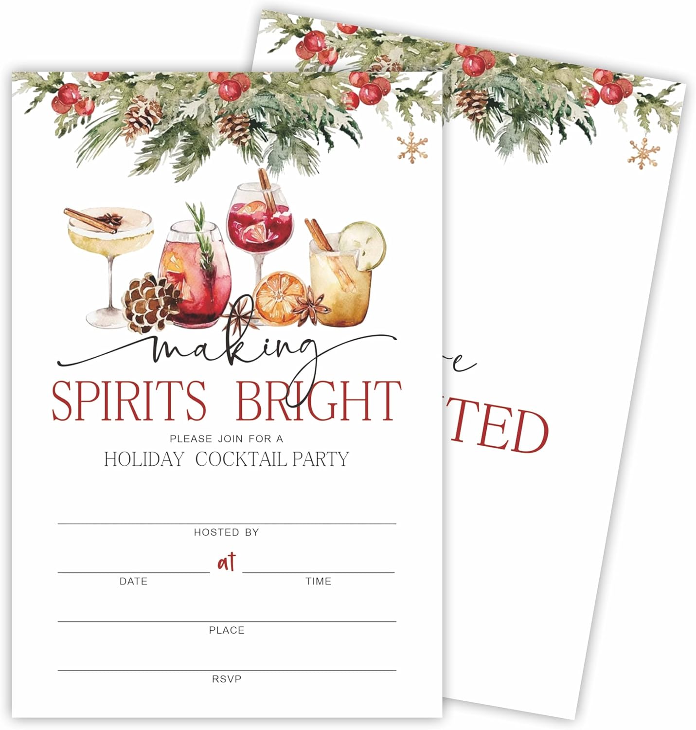 Festive Watercolor Party Invites - Making Spirits Bright - Set of 20