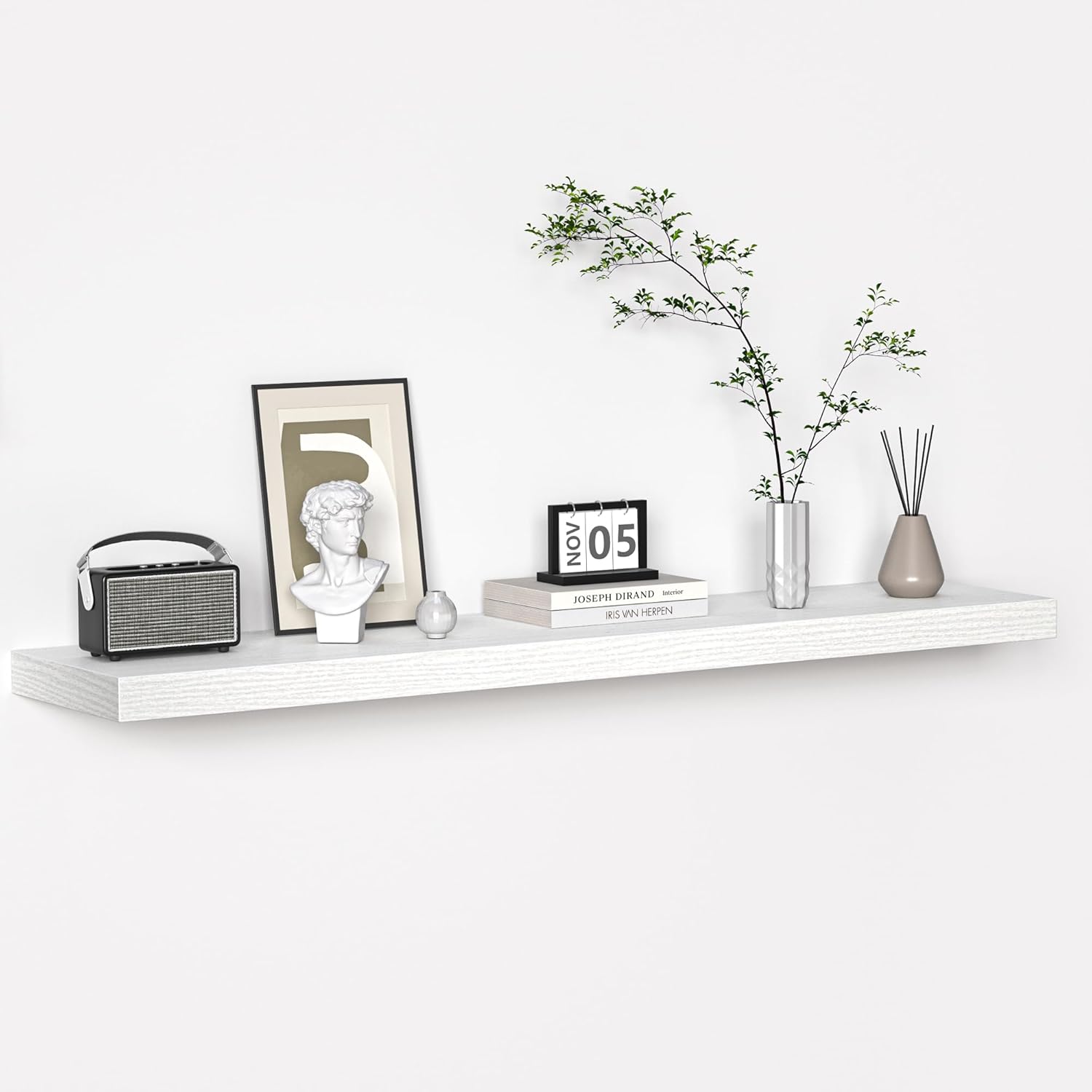 Floating Shelves - 48 Inch Rustic White Wall Mounted Display