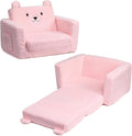 Fold Out Toddler Couch Convertible Sherpa Bear Chair - Cozy Nap Seat