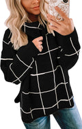 Women Plaid Turtleneck Sweater Pullover - Cozy Checked Knit for Fall