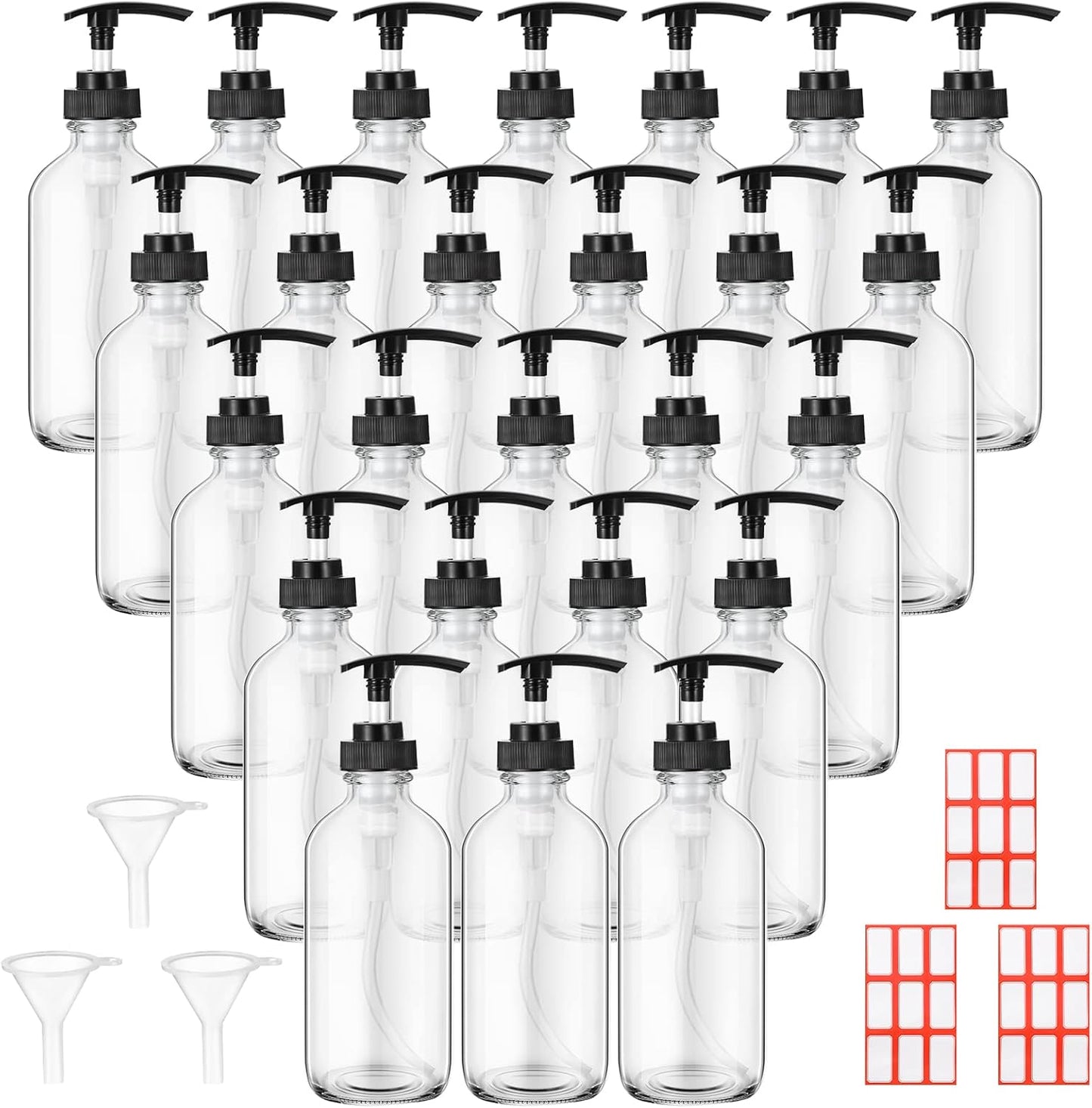 24 Pcs 8 oz Glass Pump Bottle Set for Soap and Lotion Dispenser