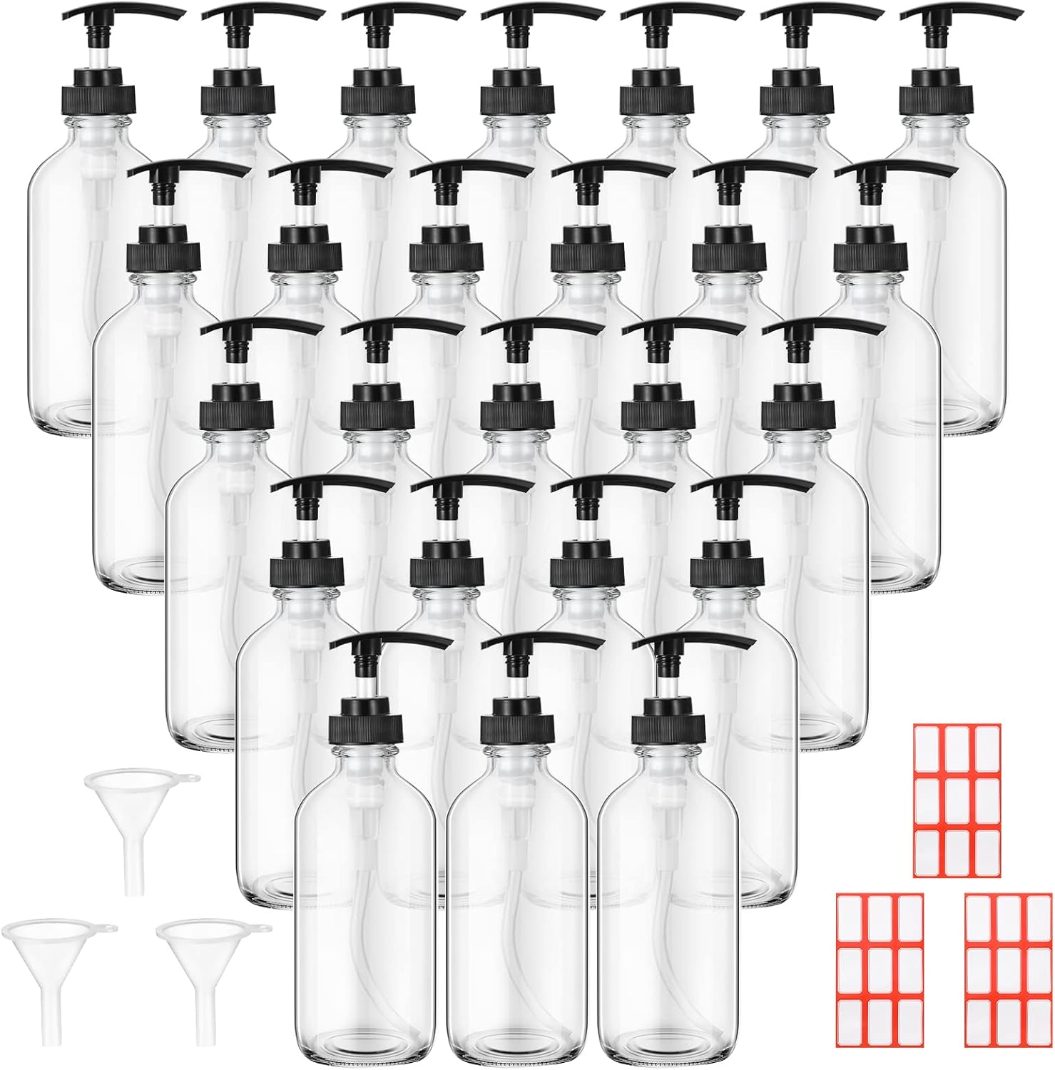 24 Pcs 8 oz Glass Pump Bottle Set for Soap and Lotion Dispenser