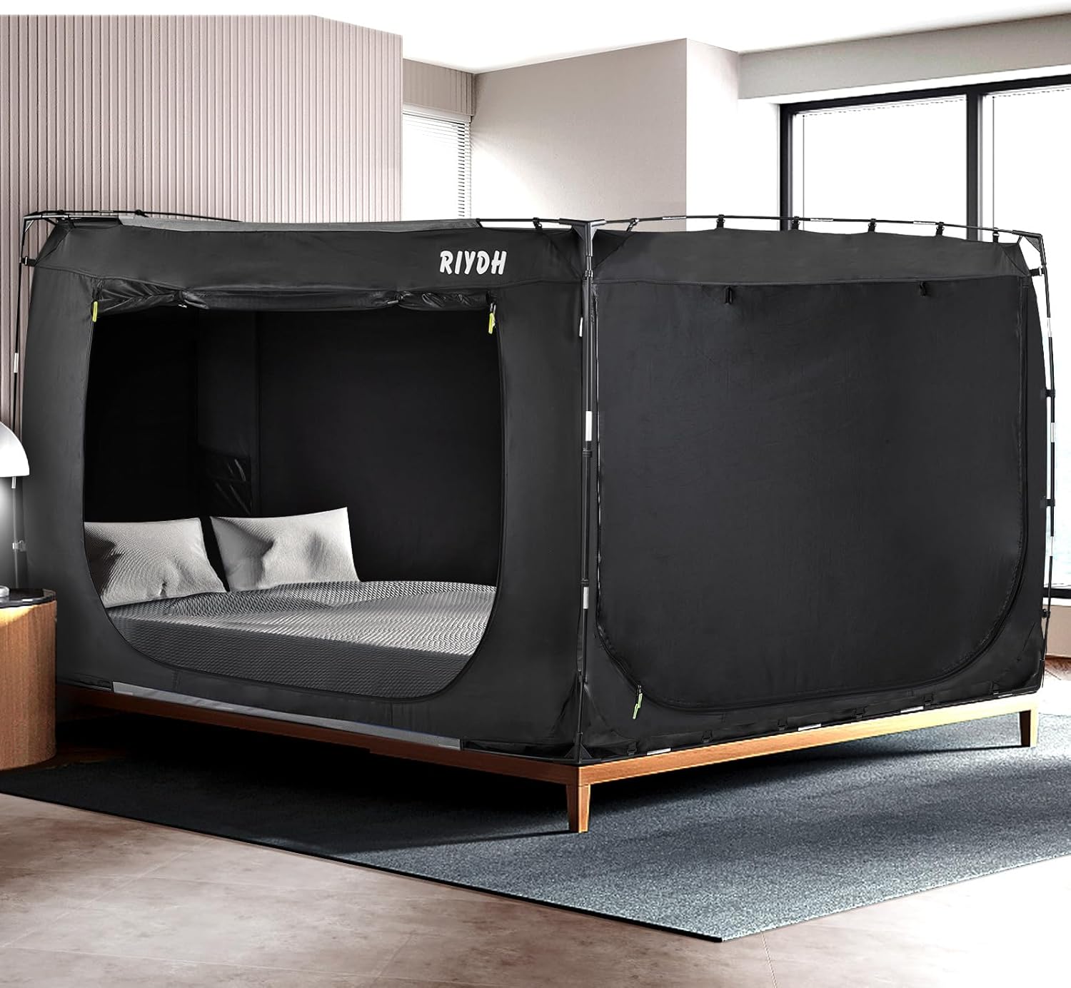 RIYDH King Size Bed Tent - 93% Blackout, 3 Doors, Portable Dream Design