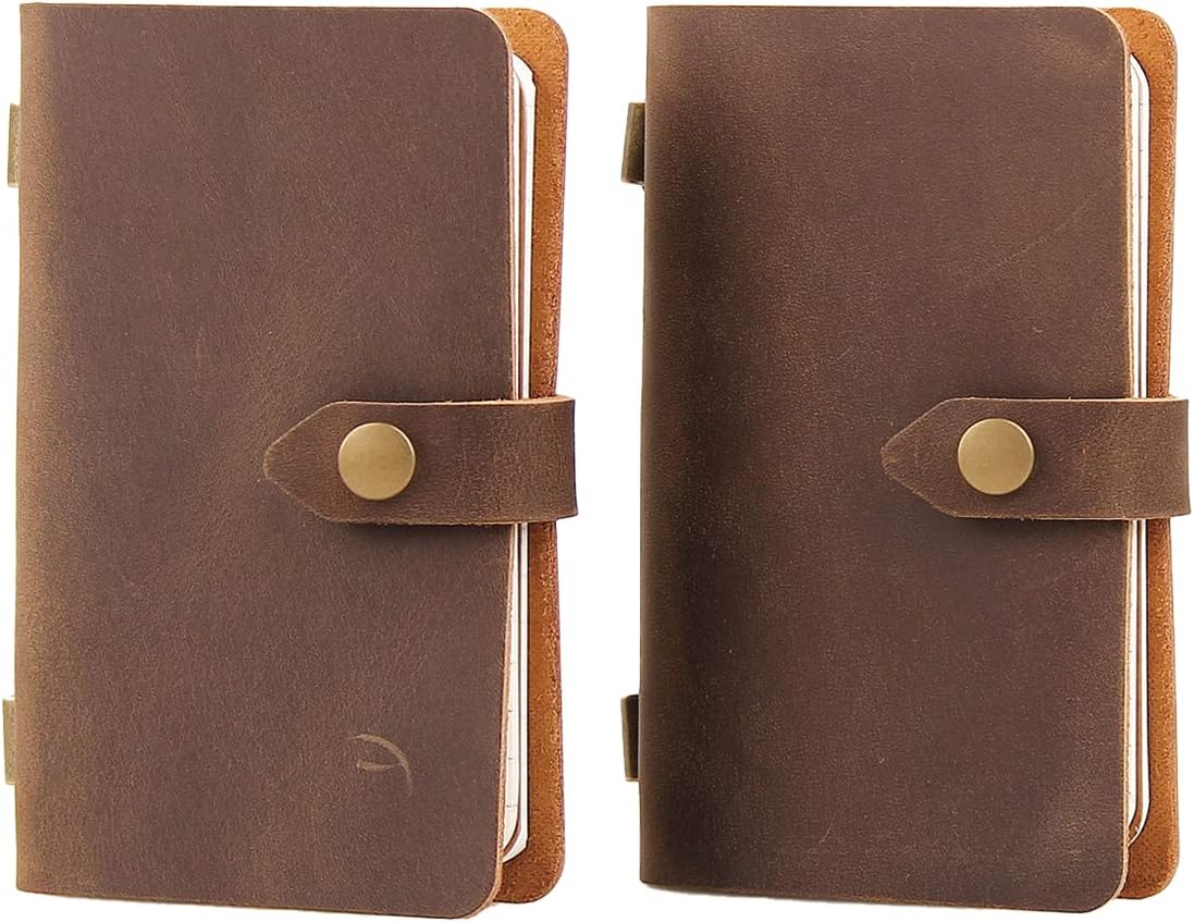 Handmade Leather Travel Journals (2 Pack) - Stylish Mini Notepad for Daily Notes