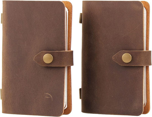 Handmade Leather Travel Journals (2 Pack) - Stylish Mini Notepad for Daily Notes