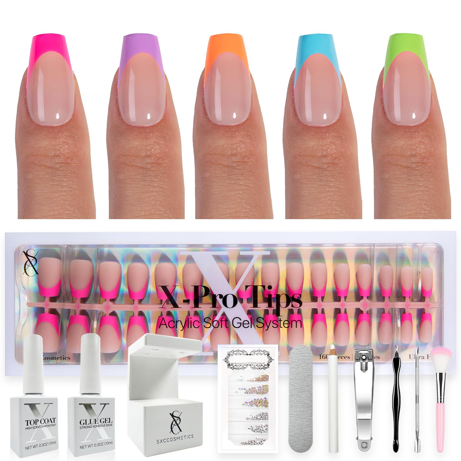SXC Cosmetics X-Pro Tips French Tip Press On Nails - Glow